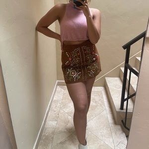 Embellished Suede Skirt